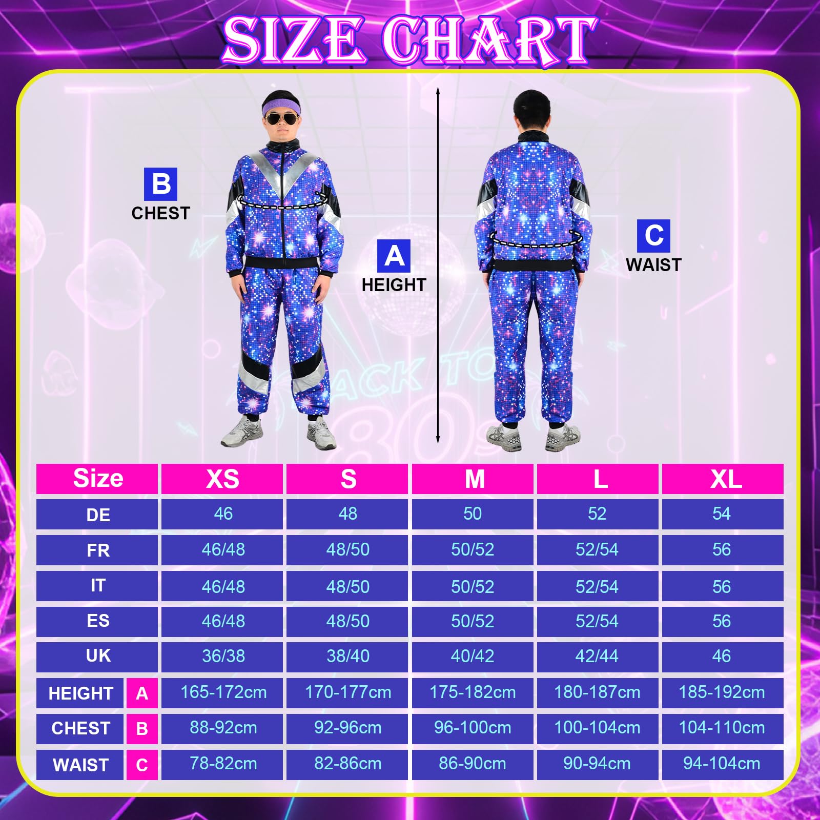 Déguisement Année 80 Homme Femme Costume Années 80 Survêtement Rétro Avec Veste Et Pantalon, Déguisement Année 80 90 Accessoire Deguisement Disco pour Carnaval, Soirée Deguise, Jogging