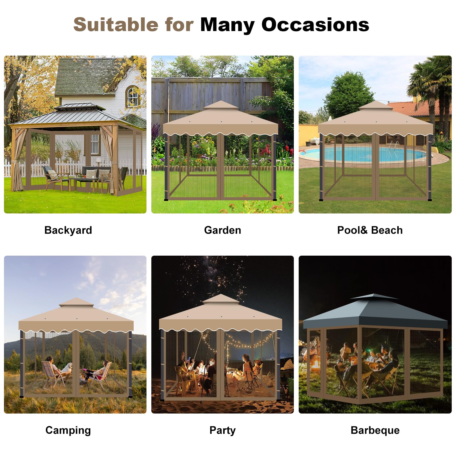 Zanzariera per Gazebo 3 x 3,6 m Impermeabile con Cerniera – per Gazebo 10x12 FT Khaki Protezione UV Antizanzare per Giardino Terrazza Campeggio (albicocca - 3 x 3 m)