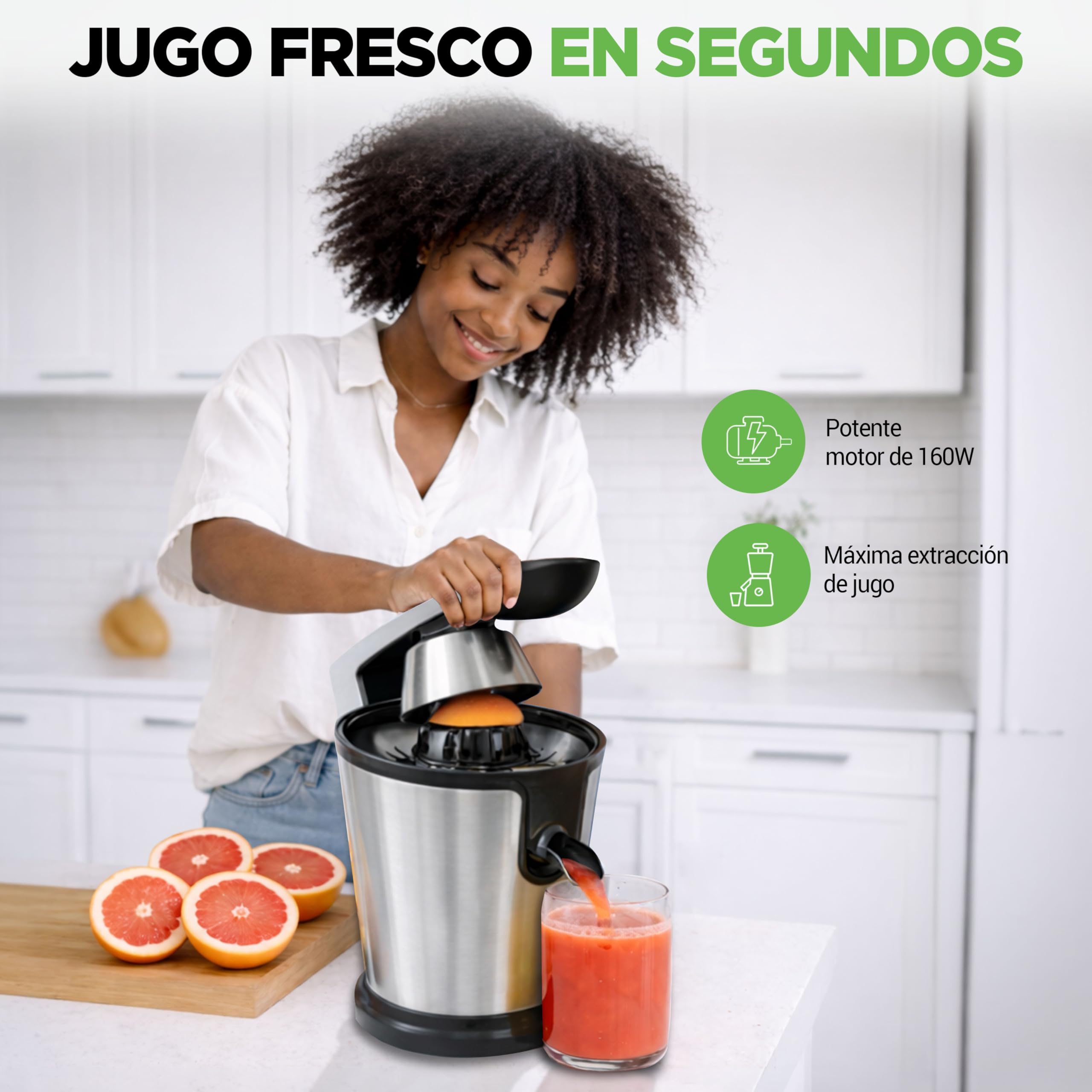 Nutrichef exprimidor de naranjas electrico, Zumo, Acero inoxidable, Con mango de presion manual, Filtro de pulpa ajustable, Apto para lavavjillas, Motor de 160W