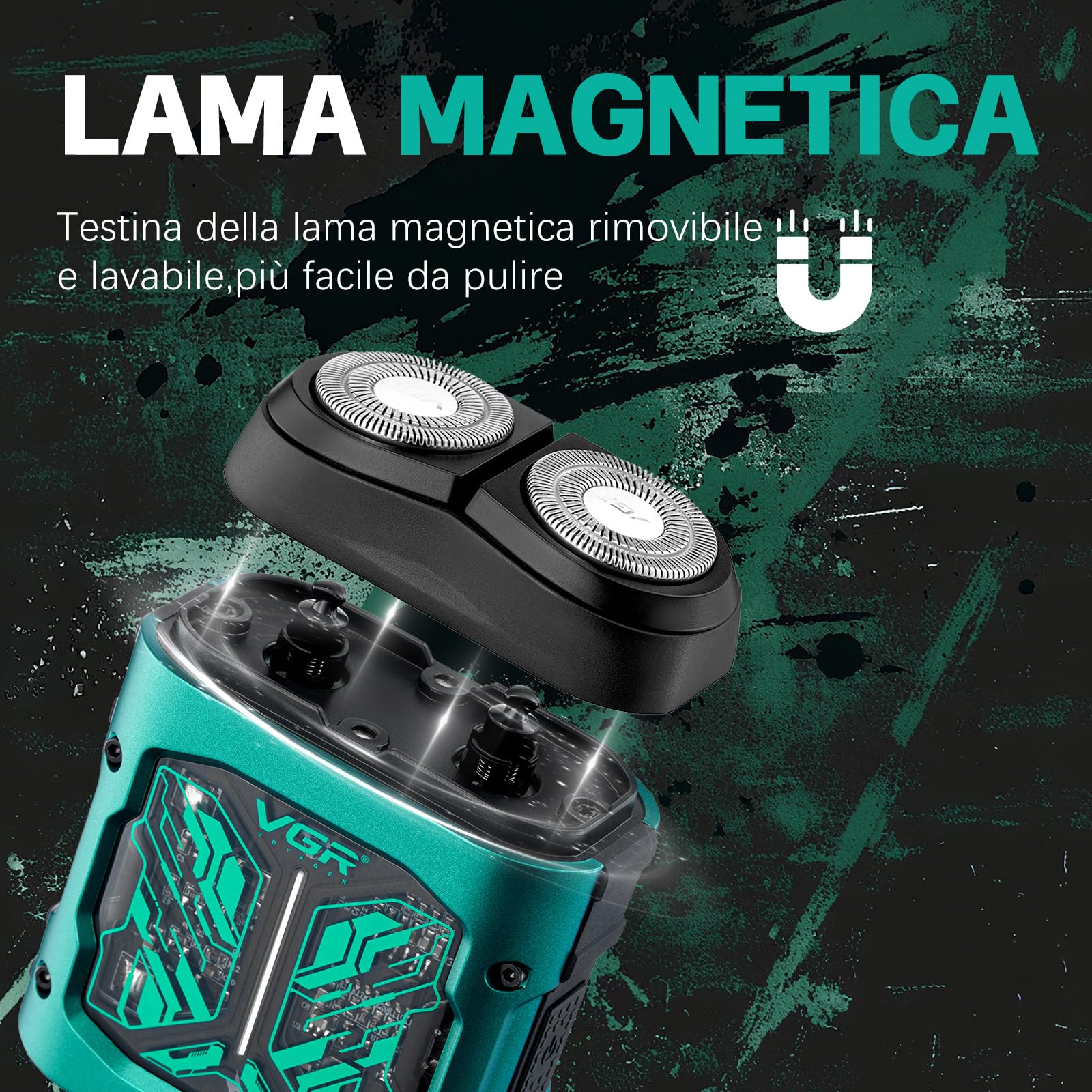 VGR 344 Mini Rasoio Elettrico Portatile da Uomo, Rasoio da Viaggio Uomo con Doppia Testina Girevole Magnetica, Viene Fornito con Borsa Portaoggetti, Impermeabile IPx6, Ricarica USB, Verde