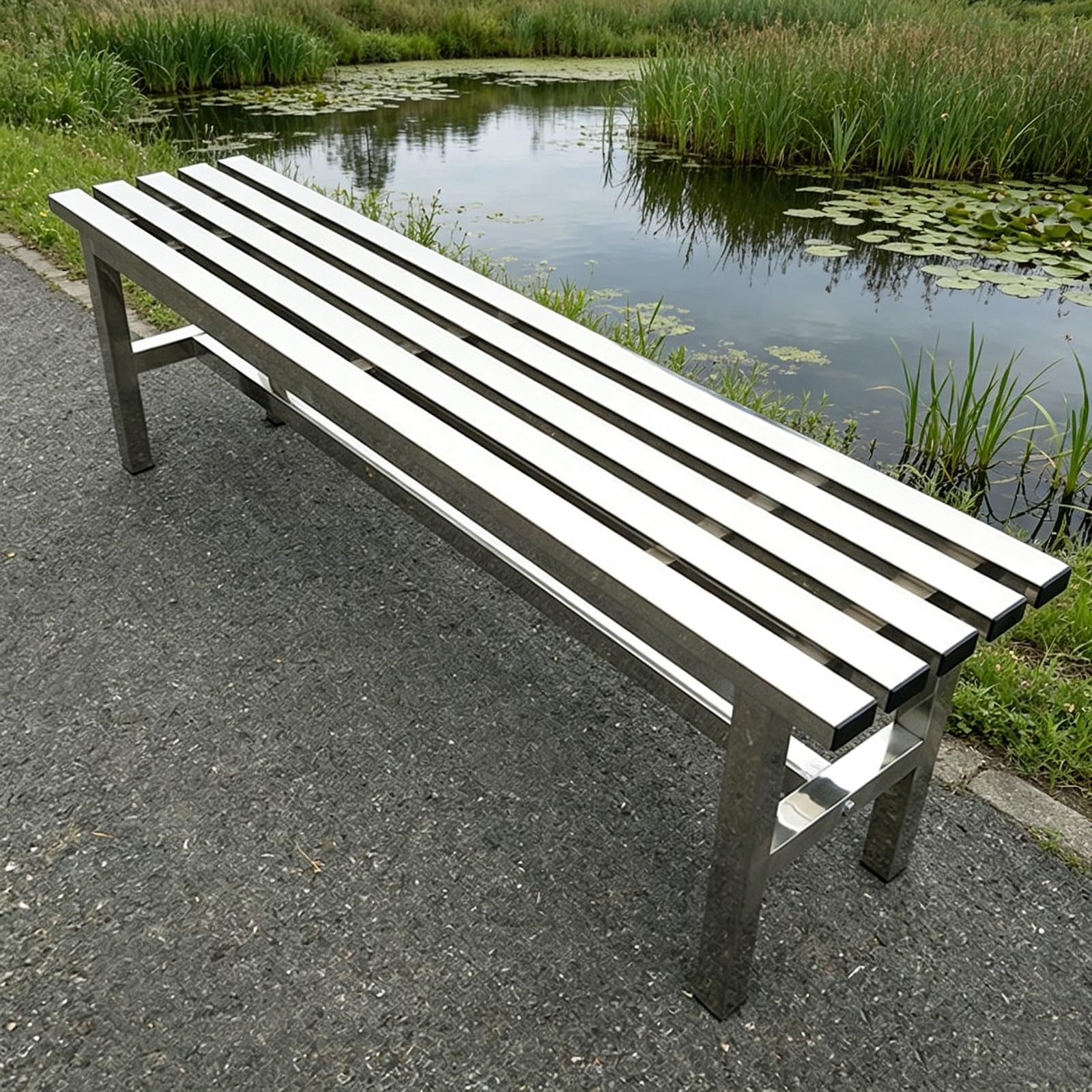 Panchina da Esterno in Acciaio Inox 304, Resistente e Impermeabile, Con Portata Massima di 400 Kg, Ideale per Patio, Giardino e Bordo Piscina(120x35x45cm/47x14x18in)