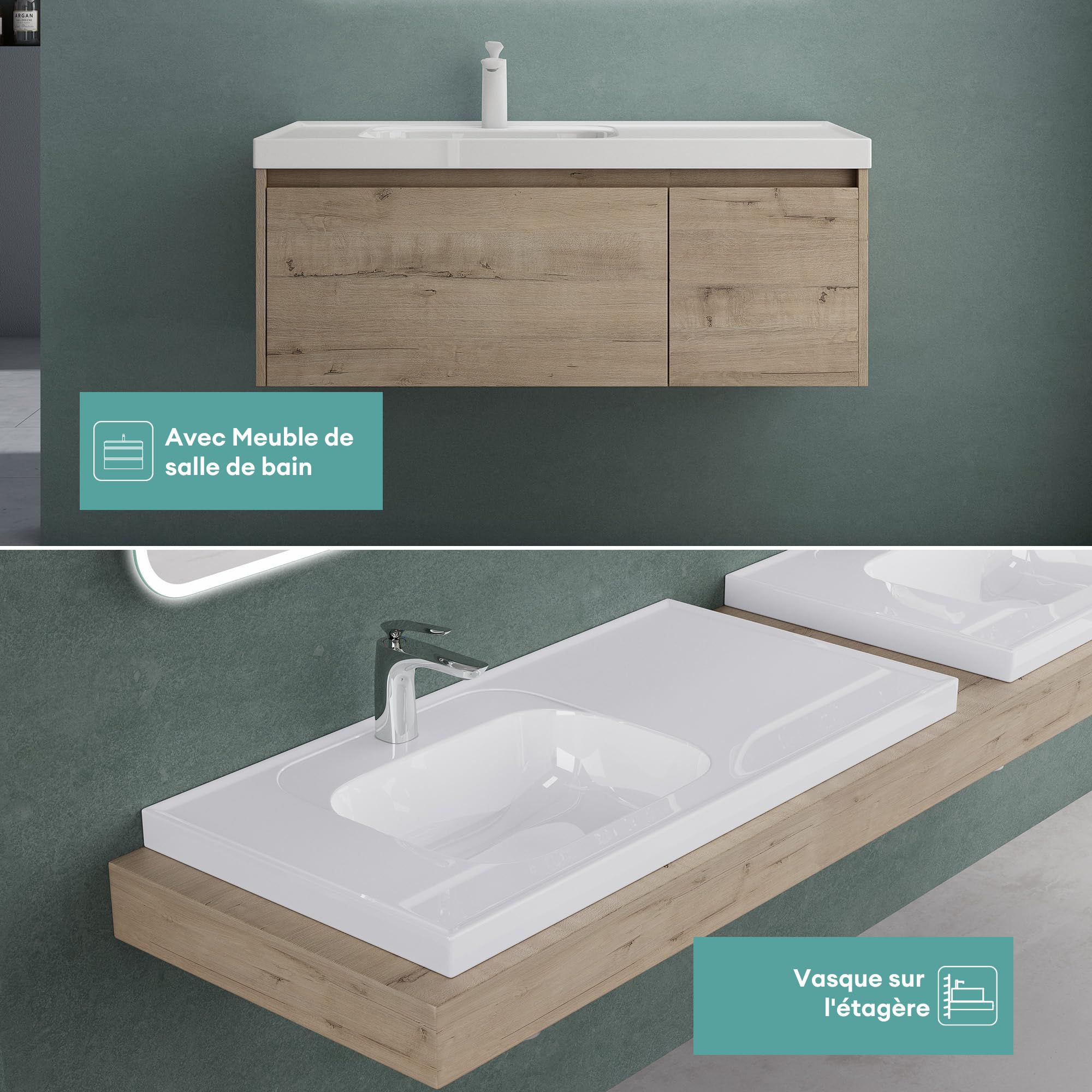 Mai & Mai Vasque Rectangulaire 60x50x16,5cm sans Trop-Plein | Vasque Lavabo, Surface Lisse, et Facile à Nettoyer, pour Salle de Bains Moderne, Colossum3601