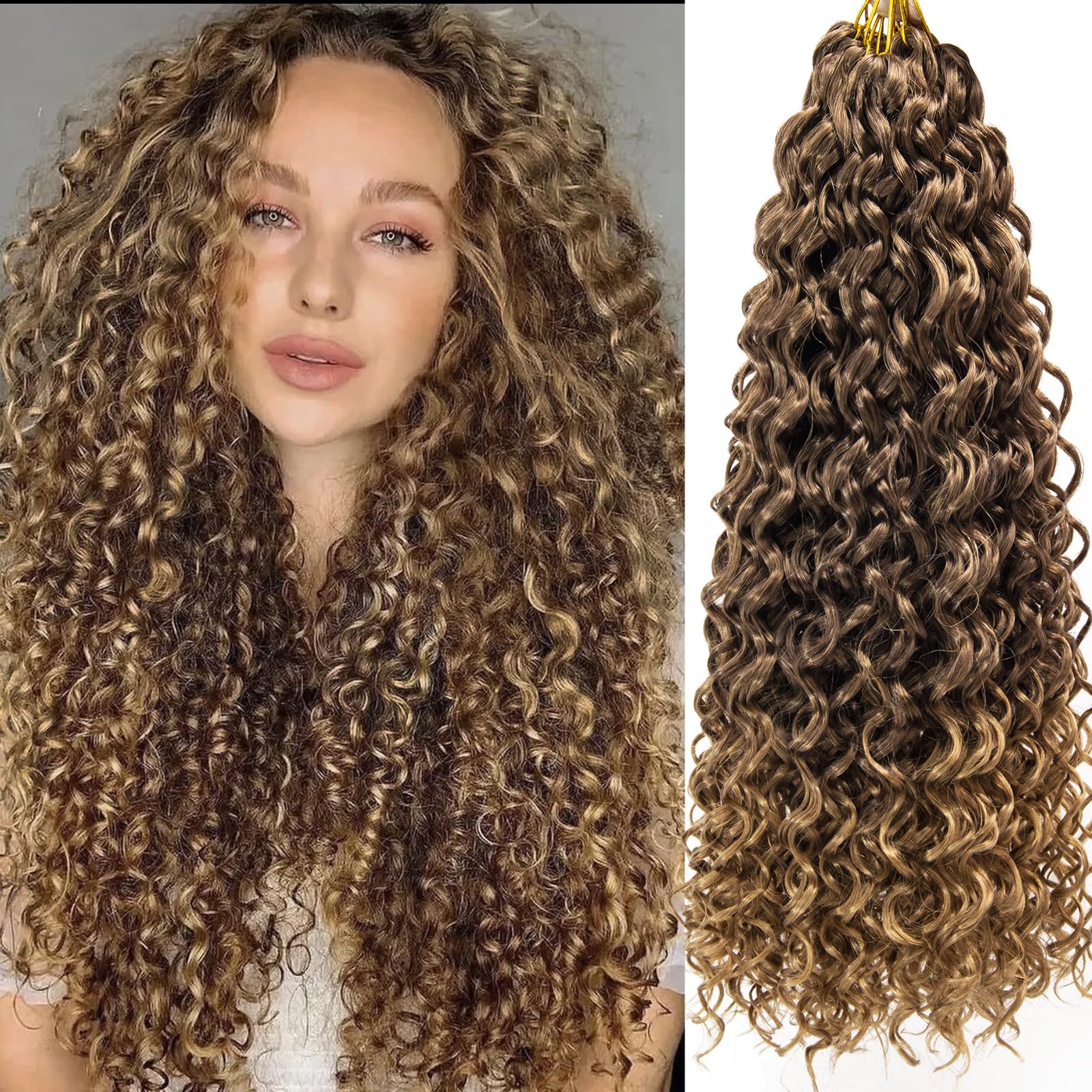 YXCHERISHAIR 8 Packs Curly Crochet Hair GoGo Curl Crochet hair for Black Women Deep Wave Braiding hair,Synthetic Bohemian Crochet Braid Water Wave