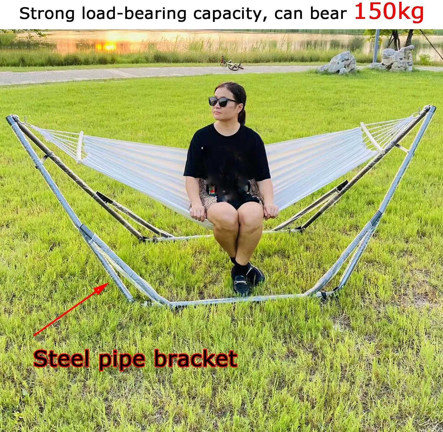 Hammock Stand, Swing Bed Base Foldable,for Travel Garden Patio Camping Picnic(with Hammock and Hanging Chair)(Color 1)