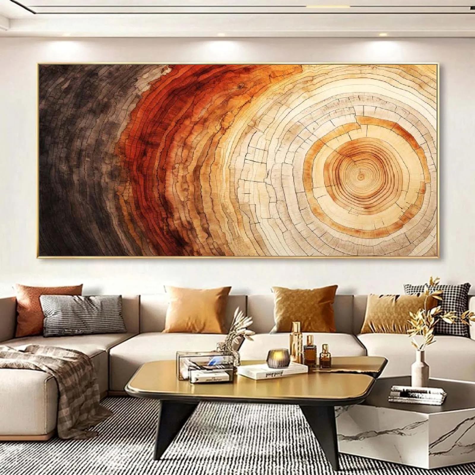 18meng Art Abstrakt Bild auf Leinwand 200x100 cm Groß XXL Wohnzimmer Schlafzimmer Wand Deko Leinwand Bilder Modern Beige Braun Kunstdruck Poster Wanddeko Bilder Ohne Rahmen