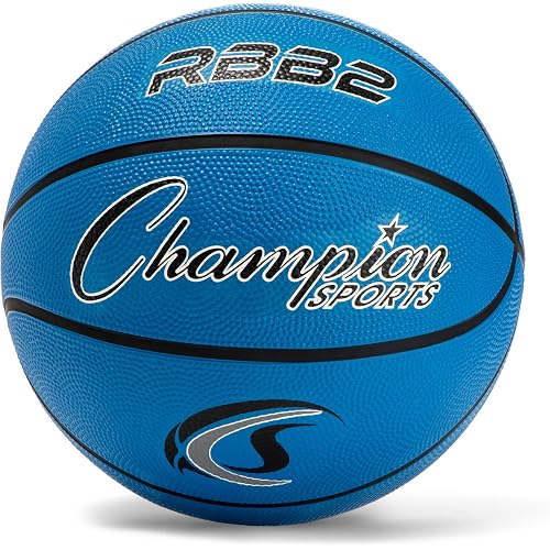 Champion Sports Rubber Junior Basketball, Heavy Duty Pro Style Basketballs Premium Basketball Equipment, Indoor Outdoor - Physical Education Supplies (Size 5, Blue)
