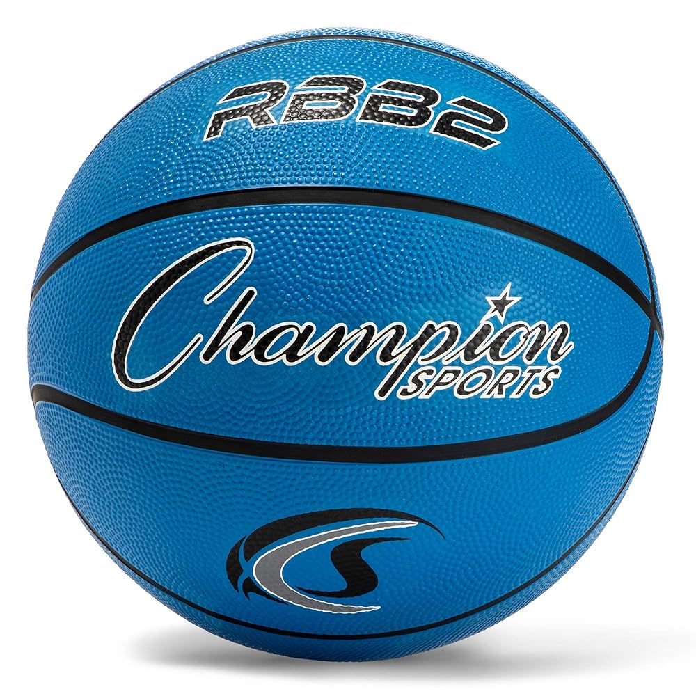 Champion Sports Rubber Junior Basketball, Heavy Duty Pro Style Basketballs Premium Basketball Equipment, Indoor Outdoor - Physical Education Supplies (Size 5, Blue)