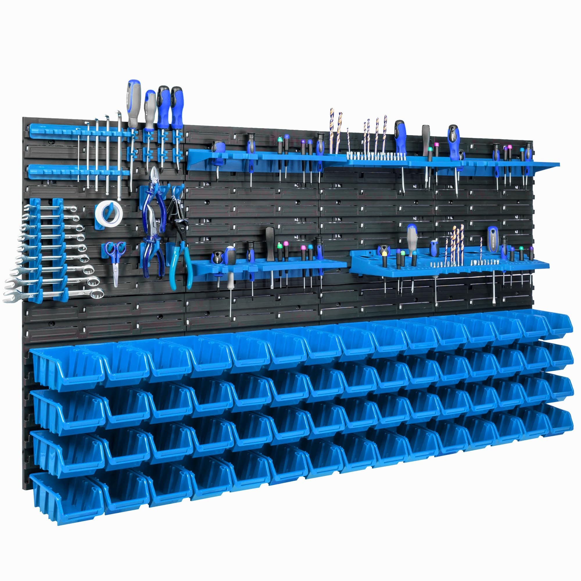 60 cajas apilables de pared de plástico, 154 x 78 cm, soporte para herramientas, mueble taller, garaje, sistema de almacenamiento