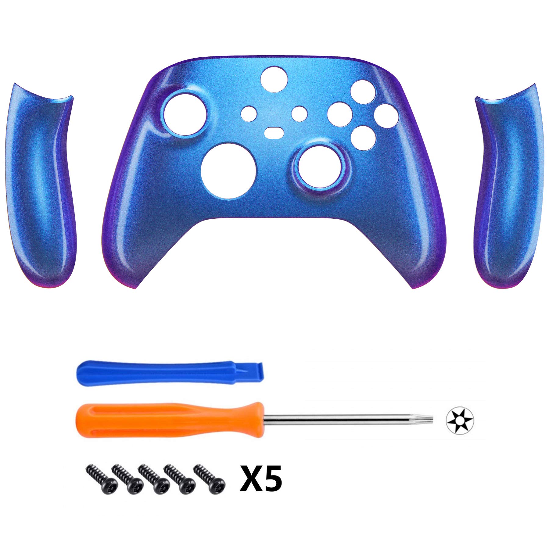 eXtremeRate Side Rails Grips Shell for Xbox Series X & S Controller, Scarlet Red Chameleon Purple Blue Custom Accessories Back Panels Faceplate for Xbox Core Wireless Controller [Controller Excluded] — view 3