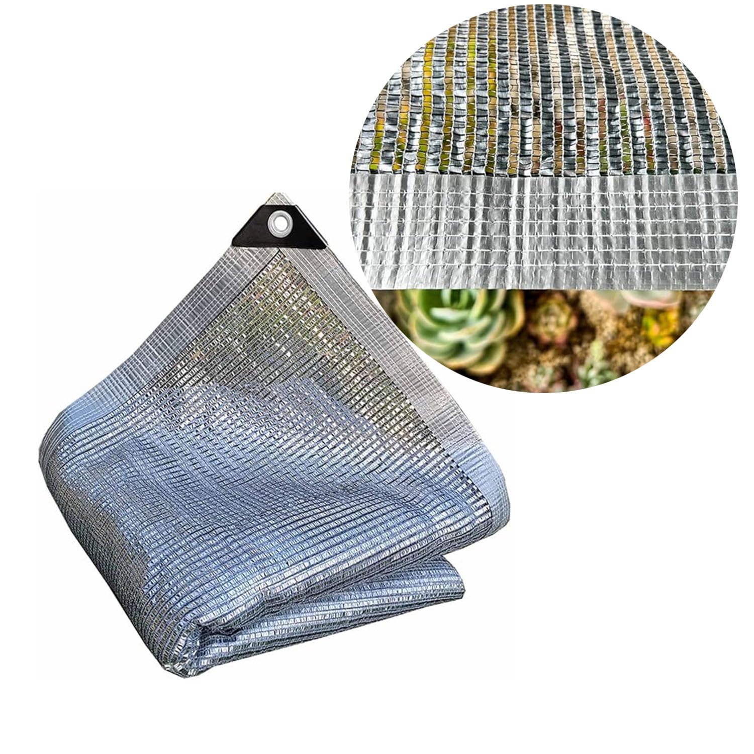 Aluminet Shade Cloth, 90% UV Reflective Silver Aluminum Shade Cloth with Grommets, Sun Protection Breathable Shade Net for Greenhouse, Car, Pet, Camping, Garden, Complete Accessories(1.5 x 4m)
