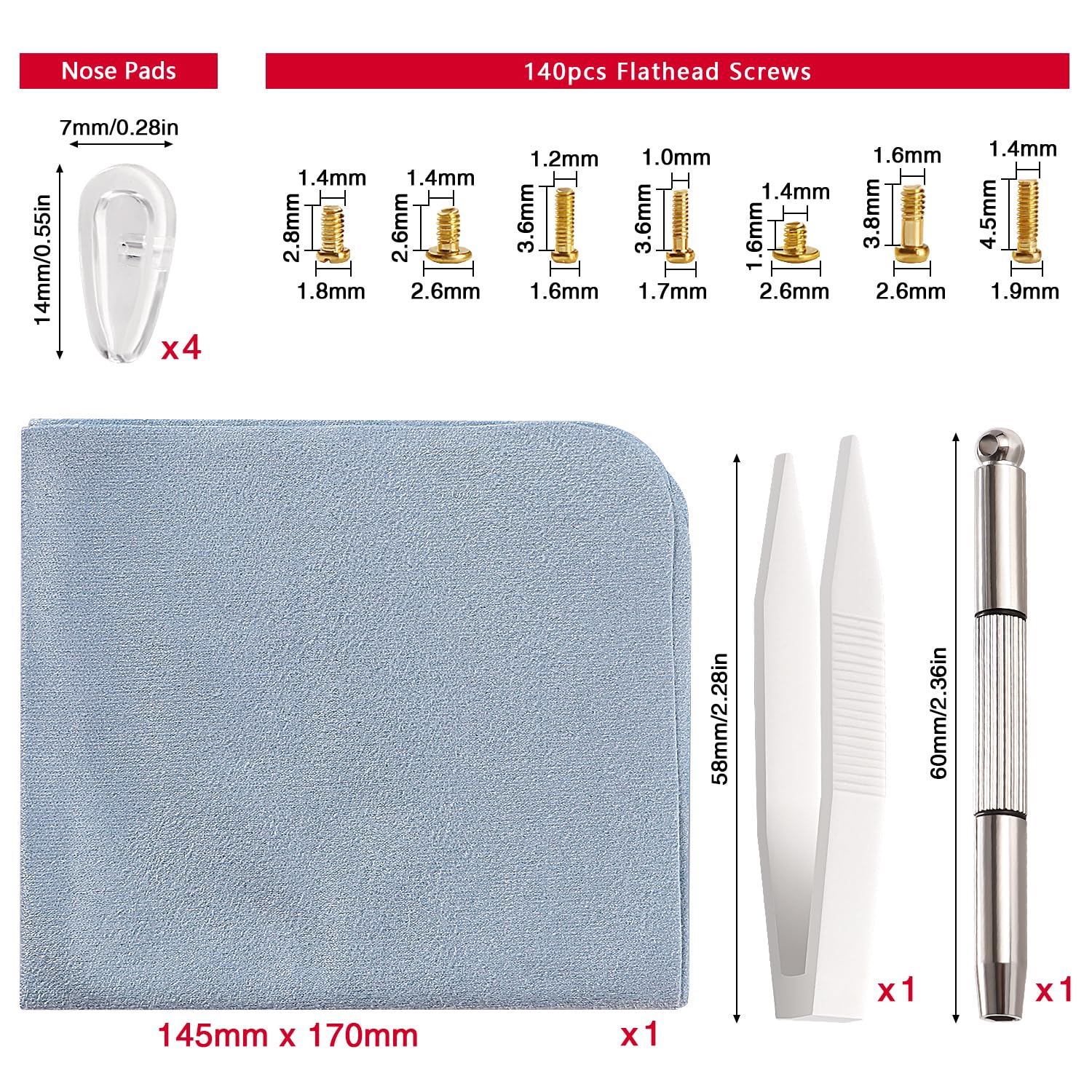 YIXISI 140 PCS Eyeglass Sunglass Glasses Repair Tool Kit, Spectacles Repair Screws Set, Eyeglass Repair Kit - Image 2