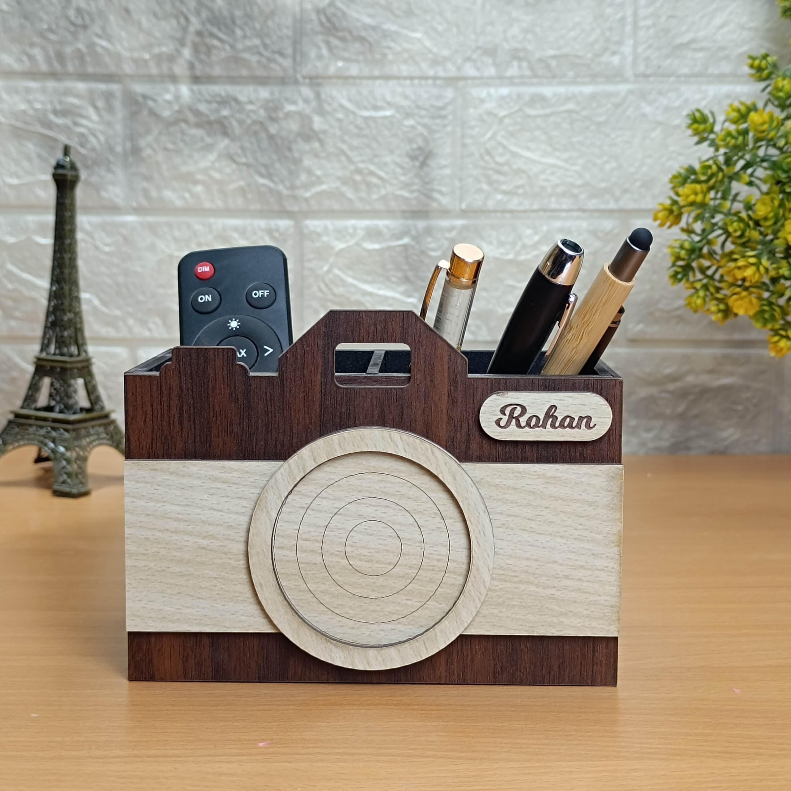 Customized/Personalized Retro Camera Shape Pen Stand/Holder With Name | Best For Desk Decor And Home Decor | Best Gift For Camera Lover, Photographer & Cinematographer