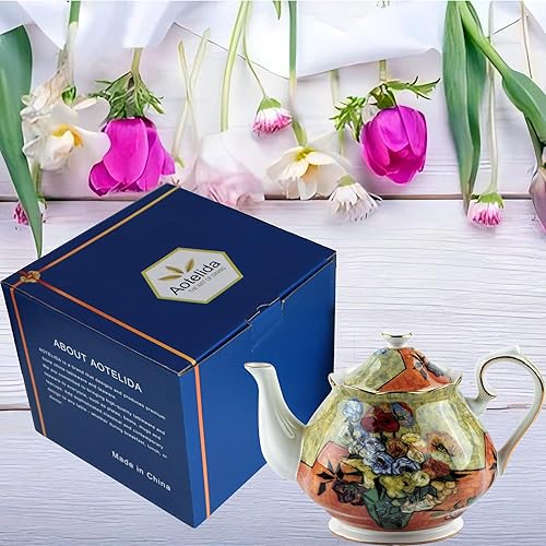 Miniatura 7 de Tetera de 30 oz de Van Gogh Pinturas de porcelana china hueso Tetera de té suelto Diseño floral Vintage Tetera de cerámica estilo europeo para café