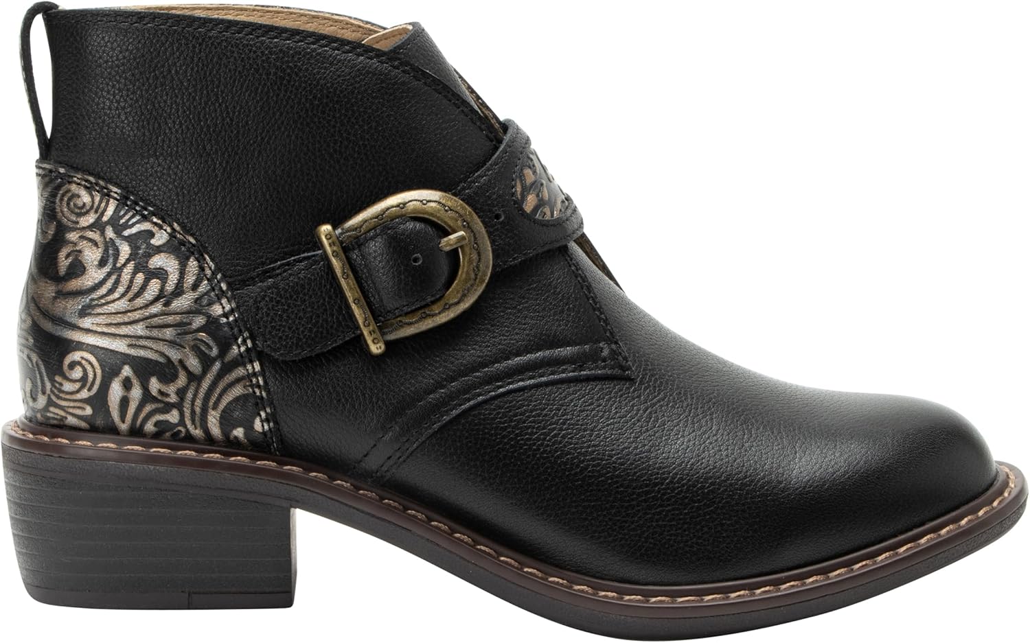 Alegria Womens Mikki Western Buckle Leather Bootie