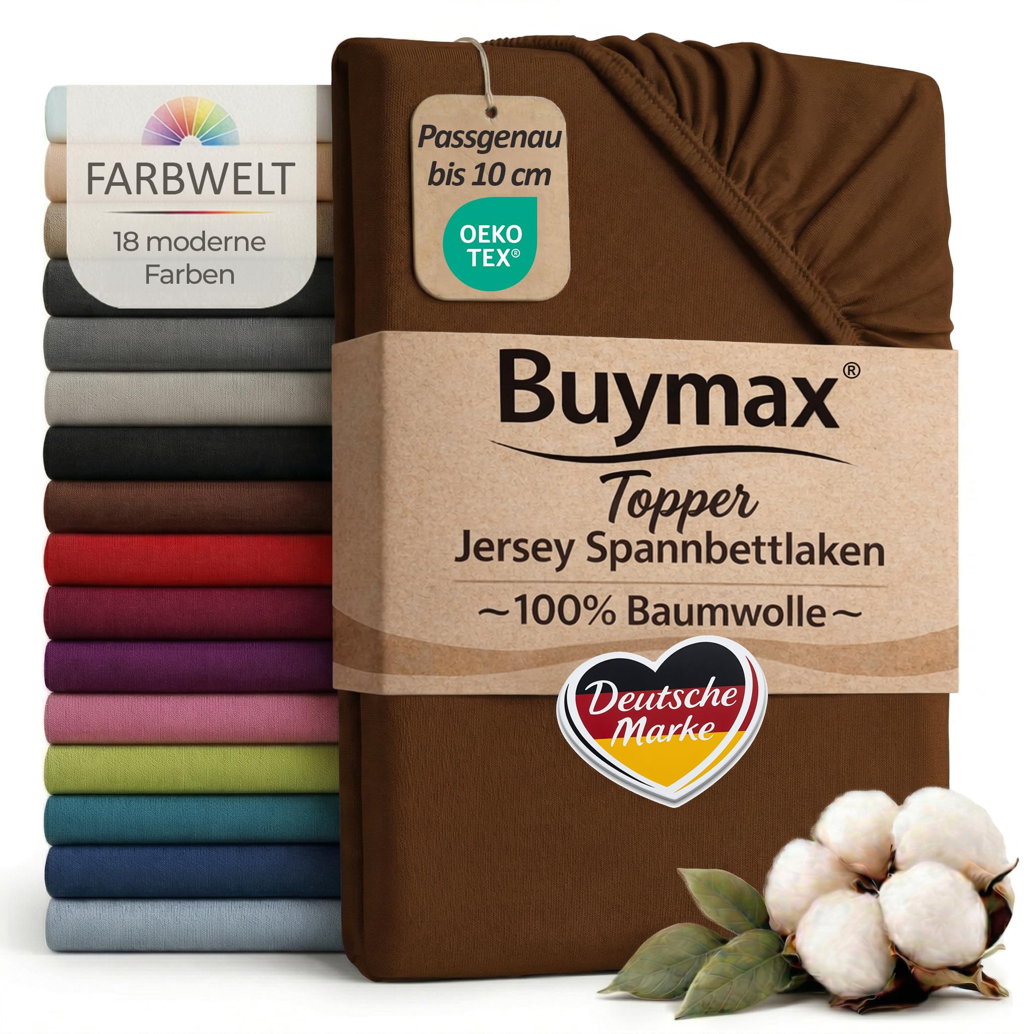 Buymax Jersey Topper Spannbettlaken aus 100% Baumwolle – Spannbetttuch für Topper bis 10 cm Höhe (18 cm Steg), atmungsaktiv, elastisch, Oeko-TEX