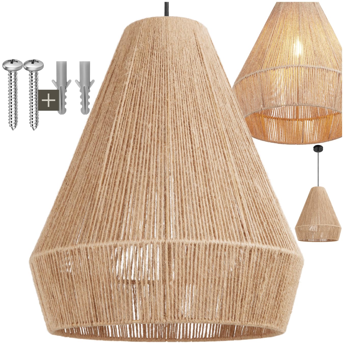 TECTAKE Allegra 3 Tier Pendant Light Jute Nature