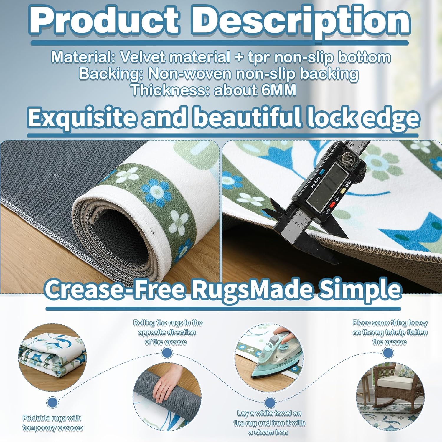 Tinideya Washable Oushak Rug Vintage Turkish Velvet Rugs Large Soft Low Pile Non-Slip Area Rugs Floral Modern Pastel Accent Carpet for Living Room Dining Bedroom Indoor Farmhouse(Classic,5x7 ft)