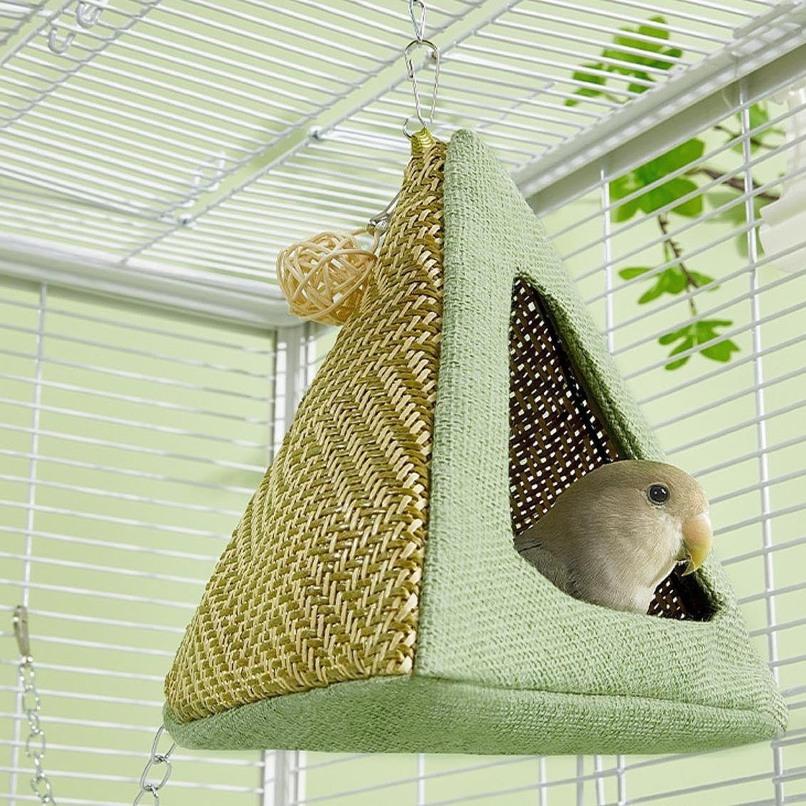 Qianly Nido de Pájaro Nido para Loros Apto para Todas Las Estaciones, Colgar y Decorar, Nido para Dormir en Verano, Nido Diseño Triángulo Colgante para Hamaca Colgante Jaula Guacamayo Agapornis