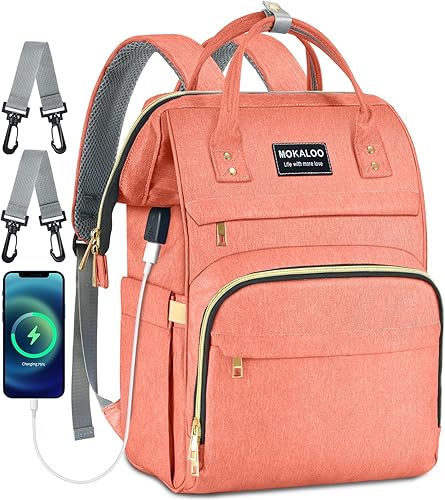 Miniatura 1 de Mokaloo - Bolsa de pañales grande para niños y niñas mochila de viaje con puerto de carga USB para mamás papás bolsas de cambio de pañales de Gris