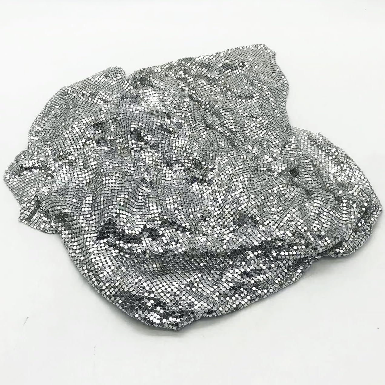 Sparkly Metal Mesh Fabric, 45 x 150 cm, Chainmail Jewelry Dress Craft Bag Making (Silver)
