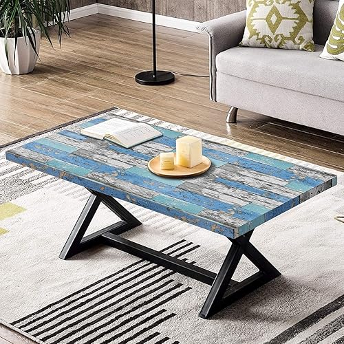 Miniatura 4 de Caltero Papel tapiz de tablones de madera de 17.7 x 236 pulgadas, papel tapiz de madera envejecida azul para despegar y pegar, papel de contacto de