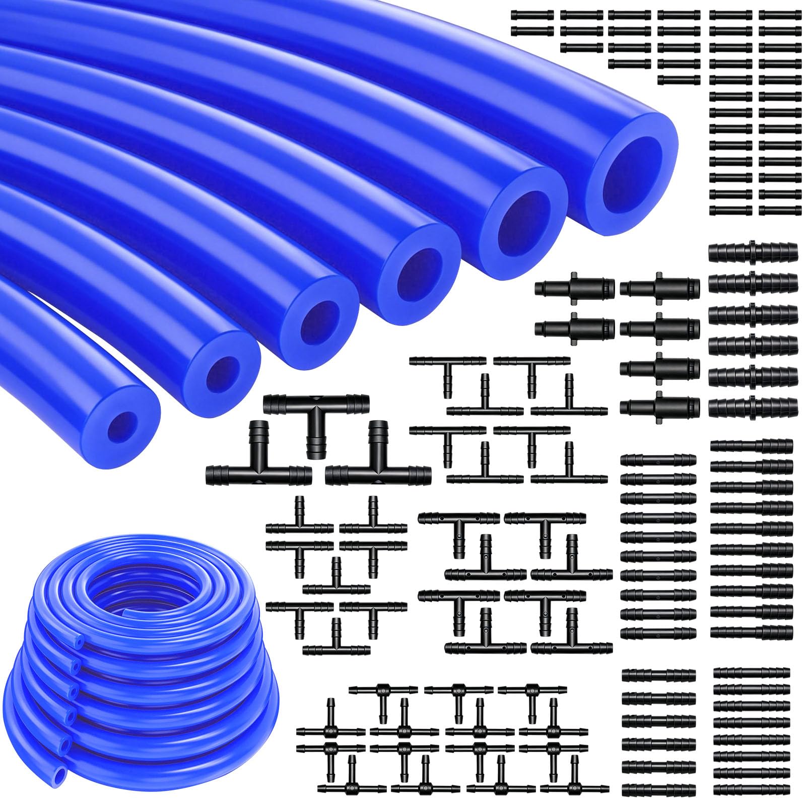 Tnisesm Vacuum Hose Automotive with 128PCS Black Vacuum Connector,1/8" 5/32" 3/16" 1/4" 5/16" 3/8" ID High Performance 130PSI Silicone Vacuum Hose line Kit 5Ft