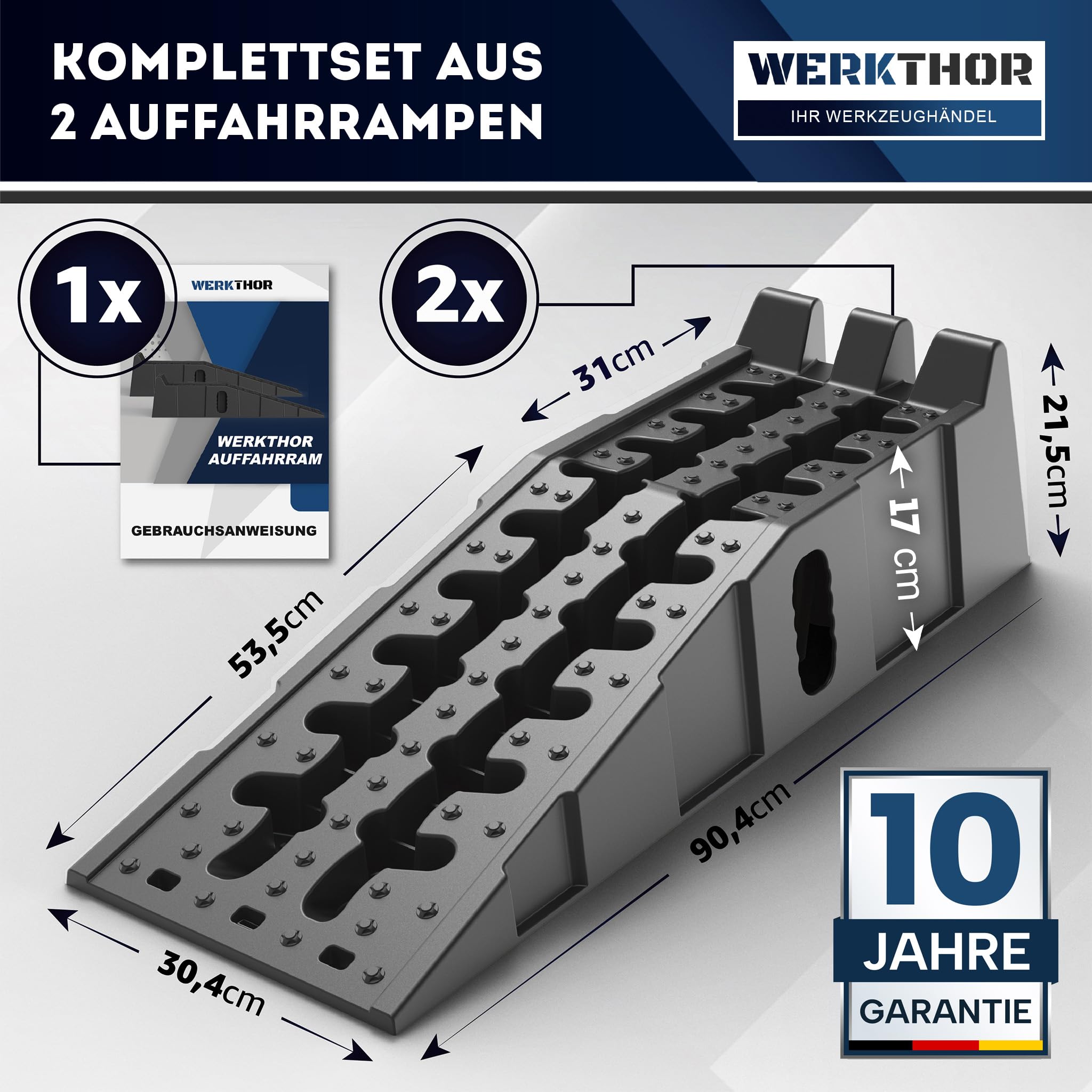 WERKTHOR Auffahrrampe PKW - [2er Set] Auffahrrampen für maximalen Halt [<5T] - Hochbelastbare Rampe Auto für jeden Untergrund - Auto Rampen 2 Stück