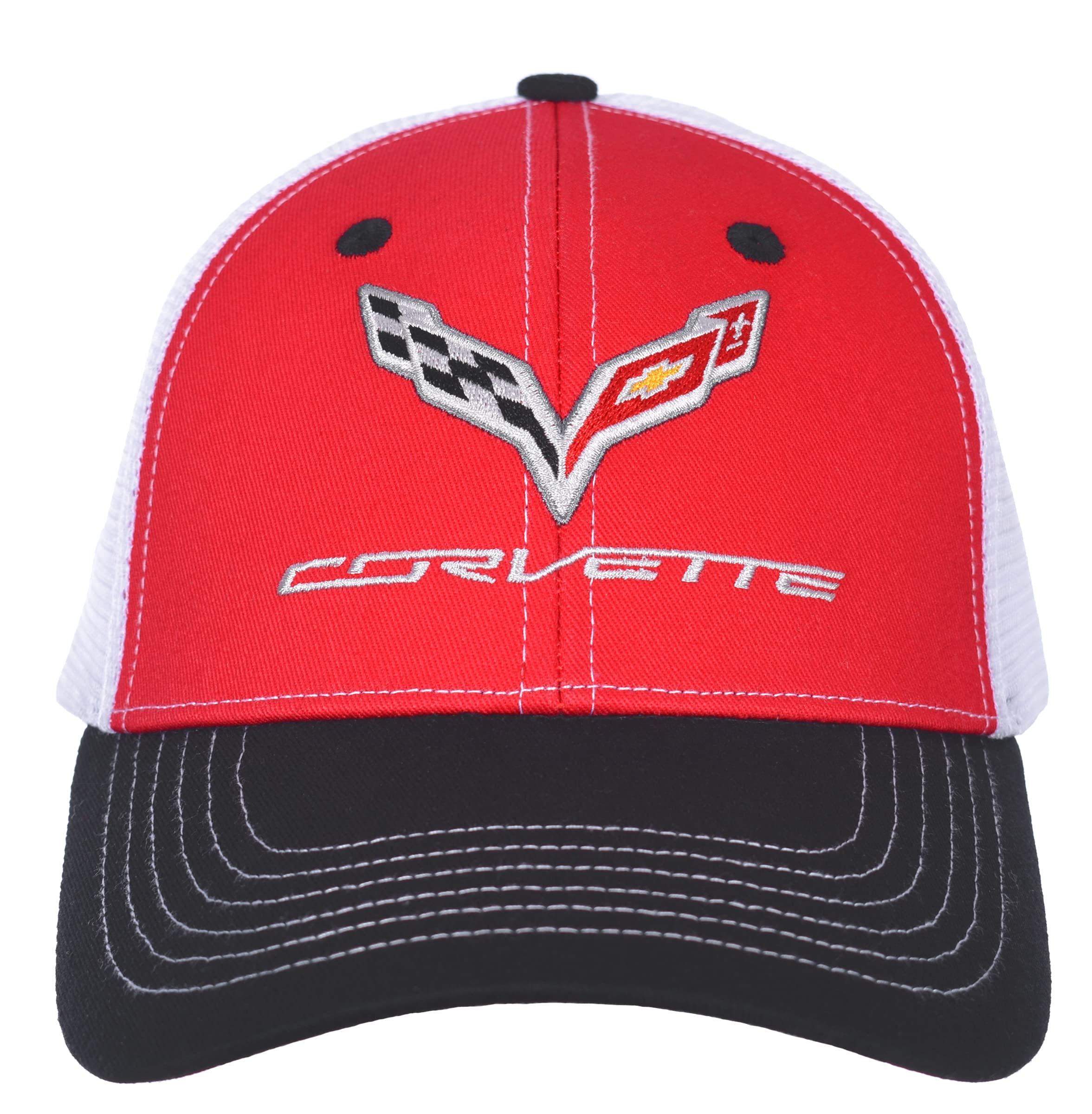 Men's Chevy Corvette C7 Logo Cap Adjustable Red & White Hat, Red & White, One size