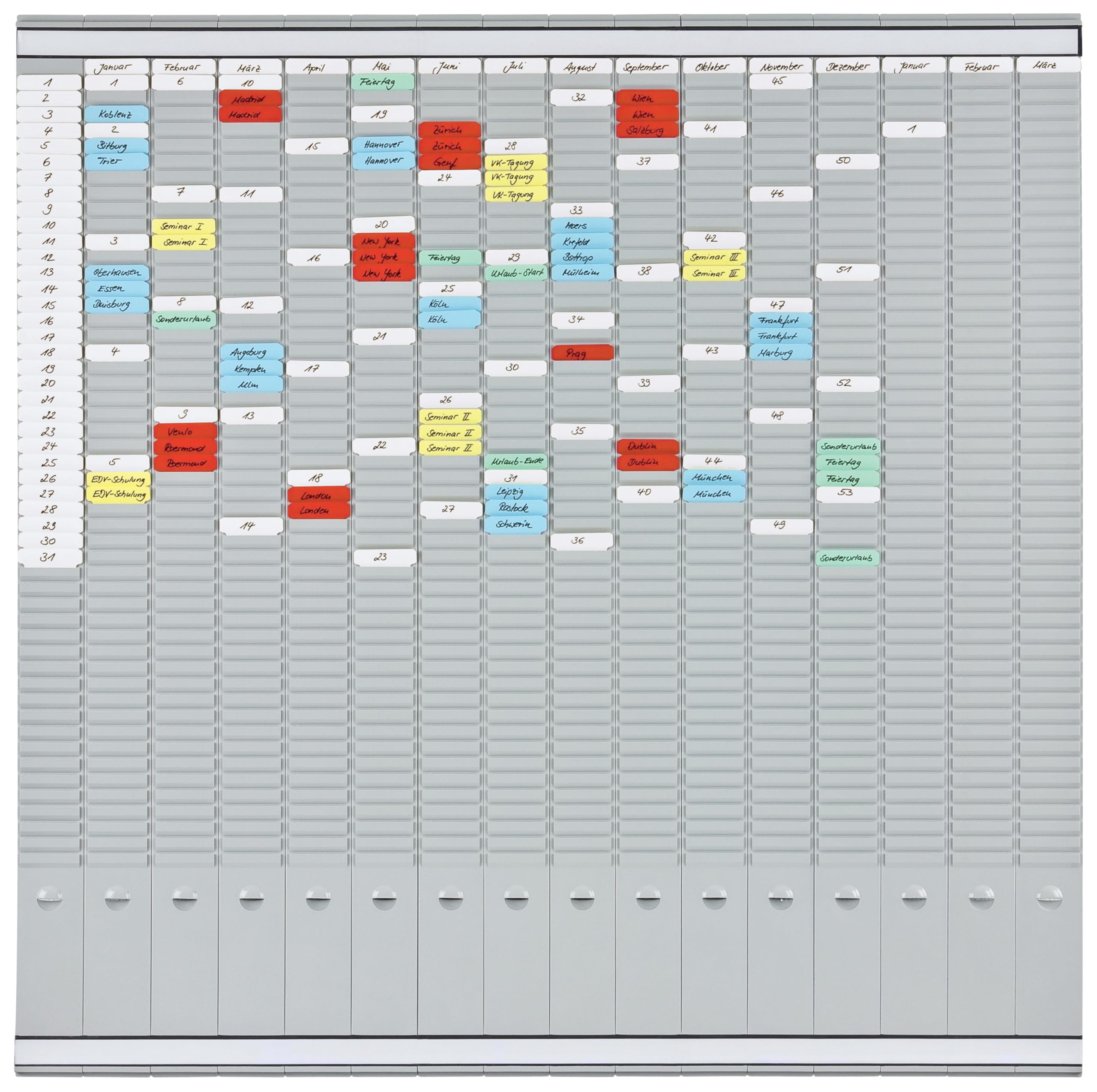 FRANKEN PV-SET5 Planning annuel 15 mois avec index 100,8 x 100,8 cm 16 supports 50 fentes