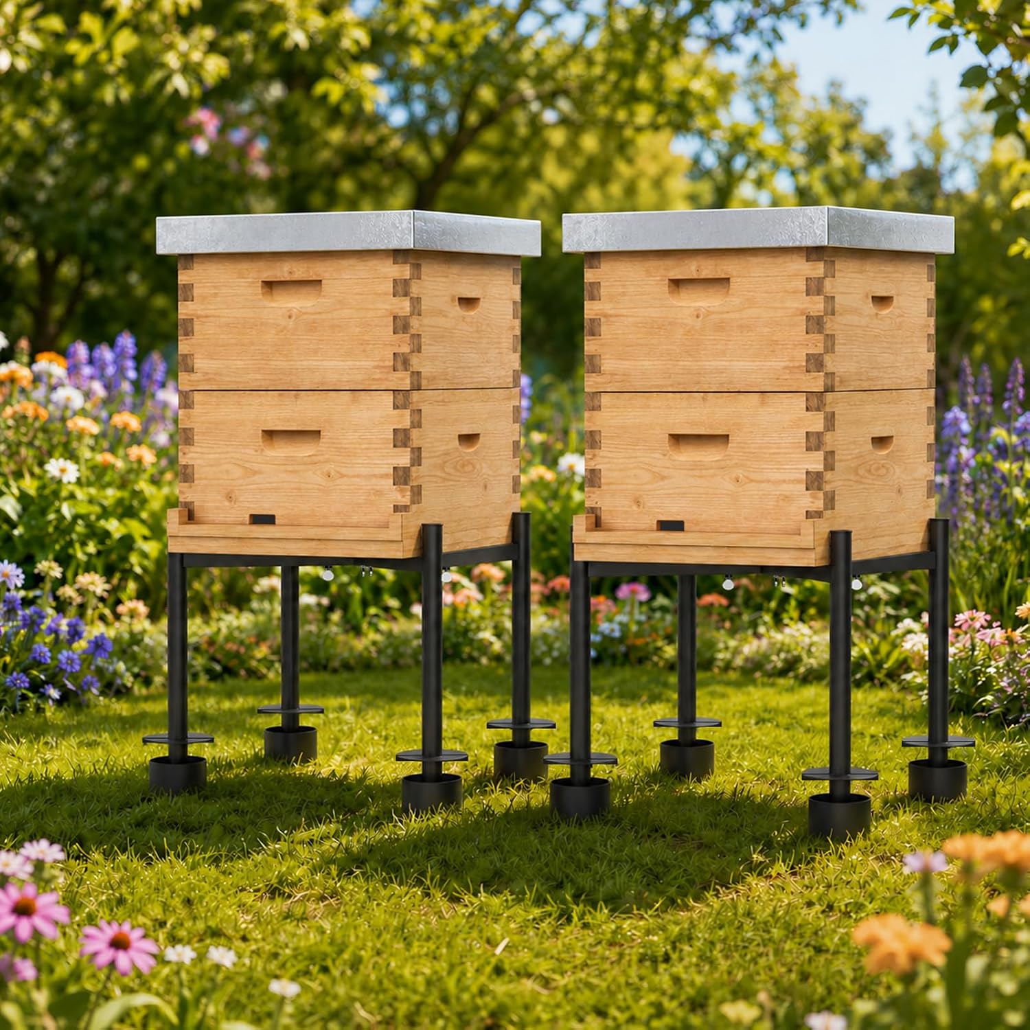 Adjustable Metal Bee Hive Stand,Ant-Proof & Insect-Proof Design Beehive Stand, Adjustable Width (12” - 20”) Fits 8-10 Frame Hive Holder for Beekeeping