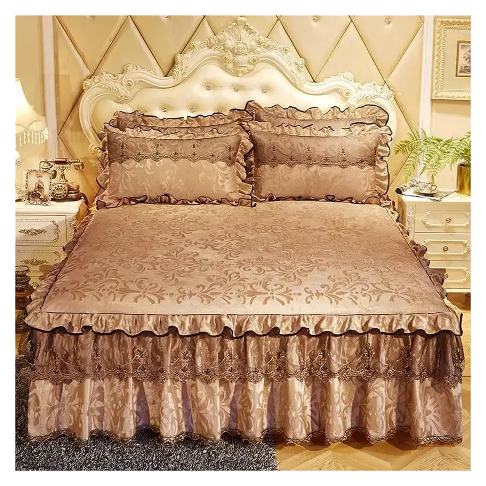 3 Stück Tagesdecke auf dem Bett Luxus Spitze Bettrock Dicke Schöne Bettwäsche Bettwäsche Bettlaken Home Tagesdecken Queen/King Size (Grau, 3 Stück 160 x 200 cm)