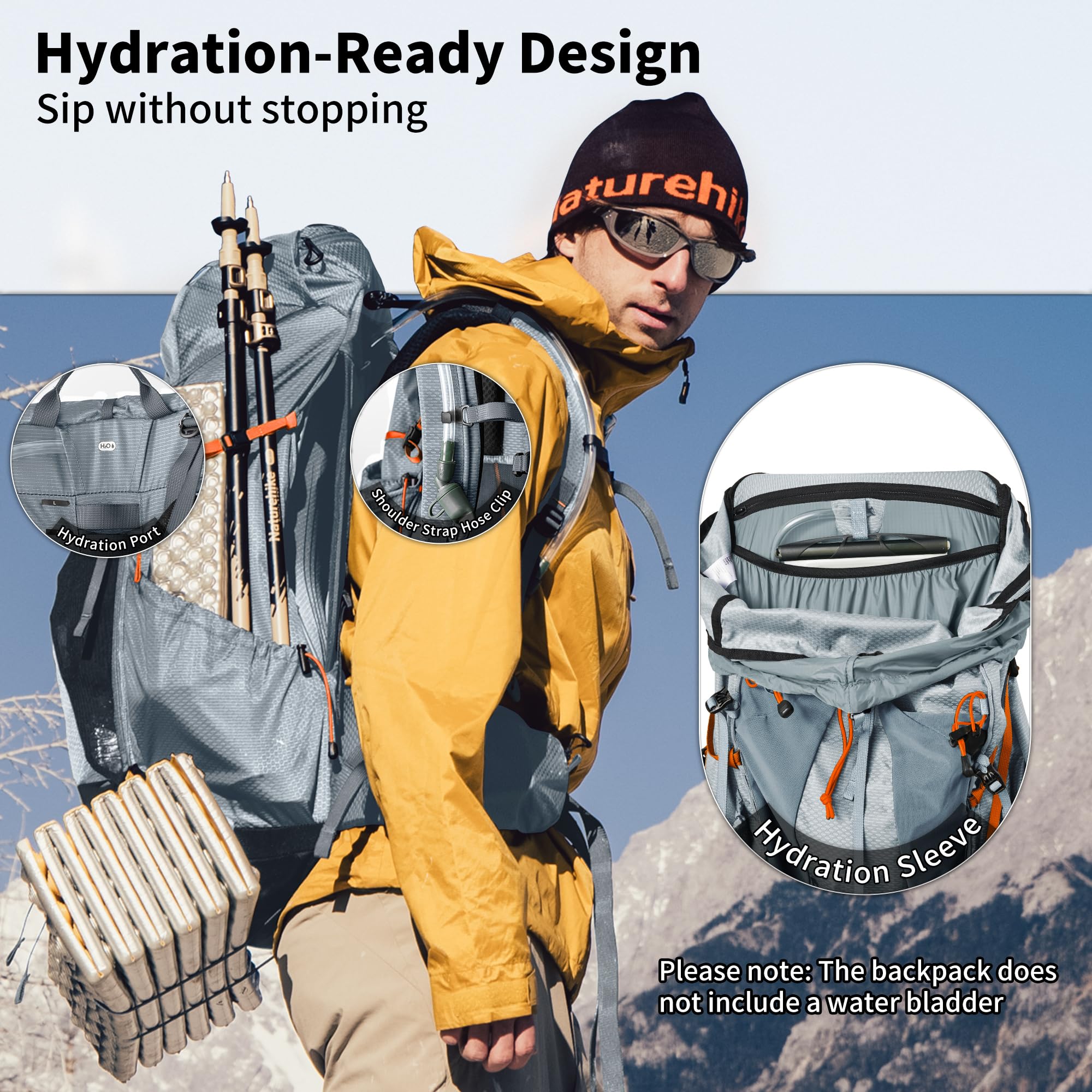 Naturehike Seek Wind plecak trekkingowy, 35 l/65 l, dla mężczyzn i kobiet, plecak turystyczny, wodoszczelny, plecak podróżny, plecak outdoorowy z pokrowcem przeciwdeszczowym, na kemping, do jazdy na