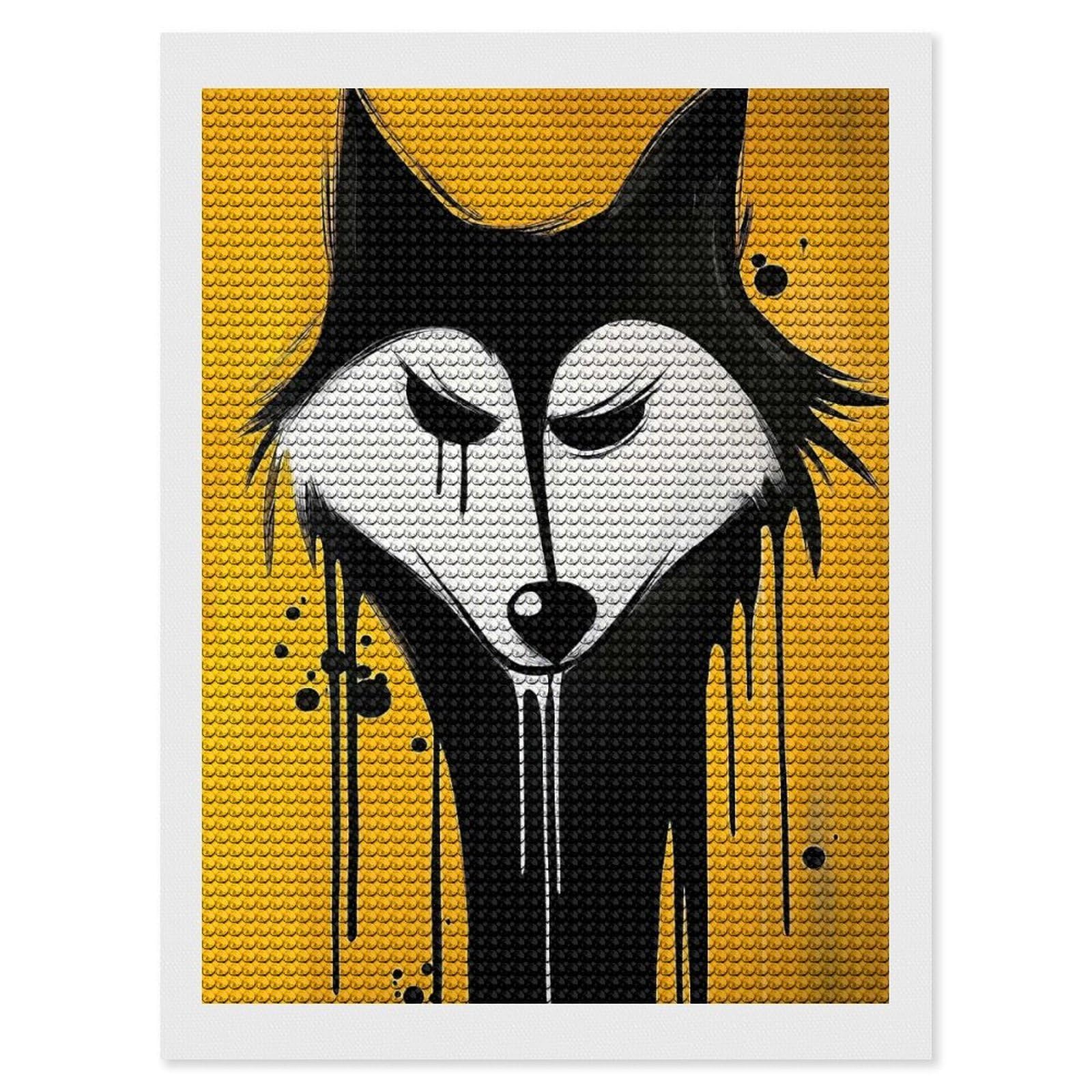 Junmoney Dripping Wolf Painting Diamond Art Kit 12"x16", for Beginners, Vintage Style Decor, Good for Quiet Evenings, Festive Craft Gift