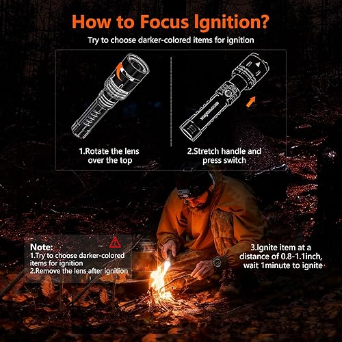 Miniatura 6 de SKYFIRE Linternas LED de alto lúmenes con lente de encendido, luz de flash recargable con zoom, 5 modos, impermeable, IPX6, potente linterna táctica