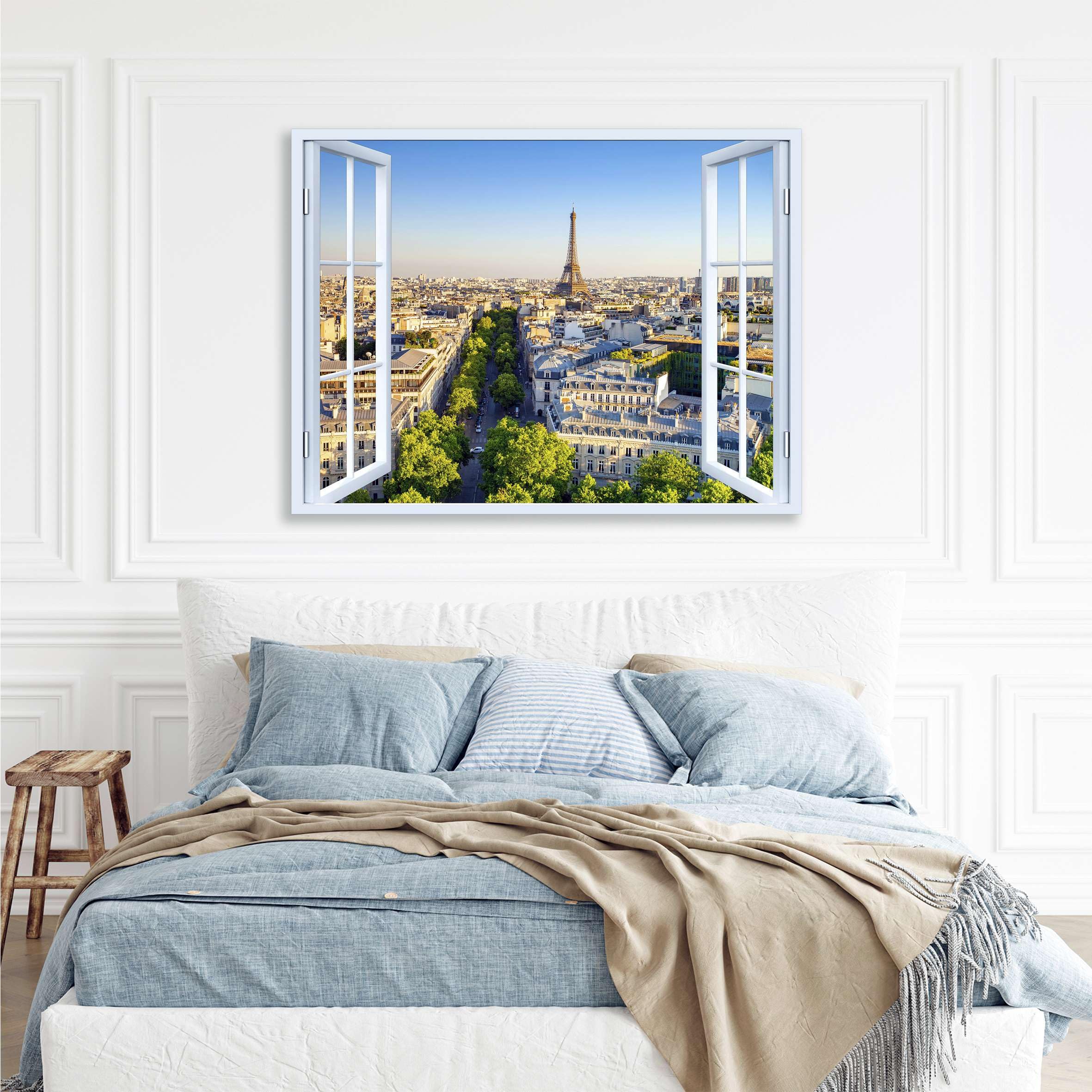 Quadro finestra panorama Parigi Torre Eiffel - stampa su tela con telaio in legno - 120x80 cm