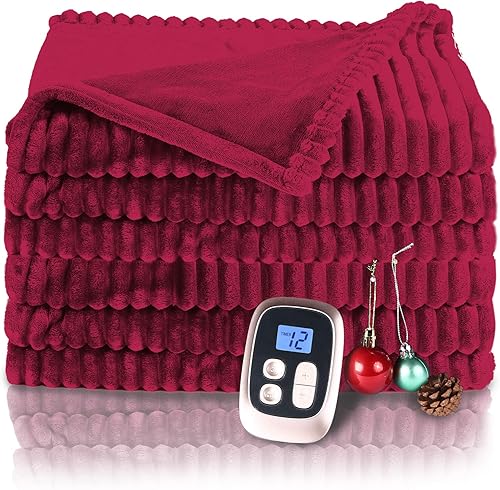 Manta térmica eléctrica con 4 niveles de calefacción y 3 horas de apagado automático, manta térmica de franela suave de 50 x 60 pulgadas para uso en