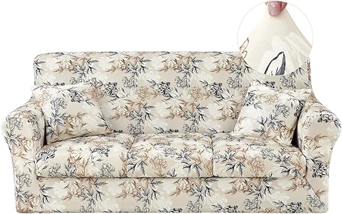 Miniatura 16 de JQinHome Funda elástica para sofá de 6 piezas con funda de sofá estampada, funda de sofá con patrón floral con 3 fundas de cojín separadas, S008