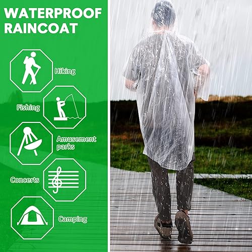 Miniatura 5 de Ponchos de lluvia desechables a granel para adultos, ponchos de emergencia con capucha para hombres y mujeres, viajes, camping, senderismo