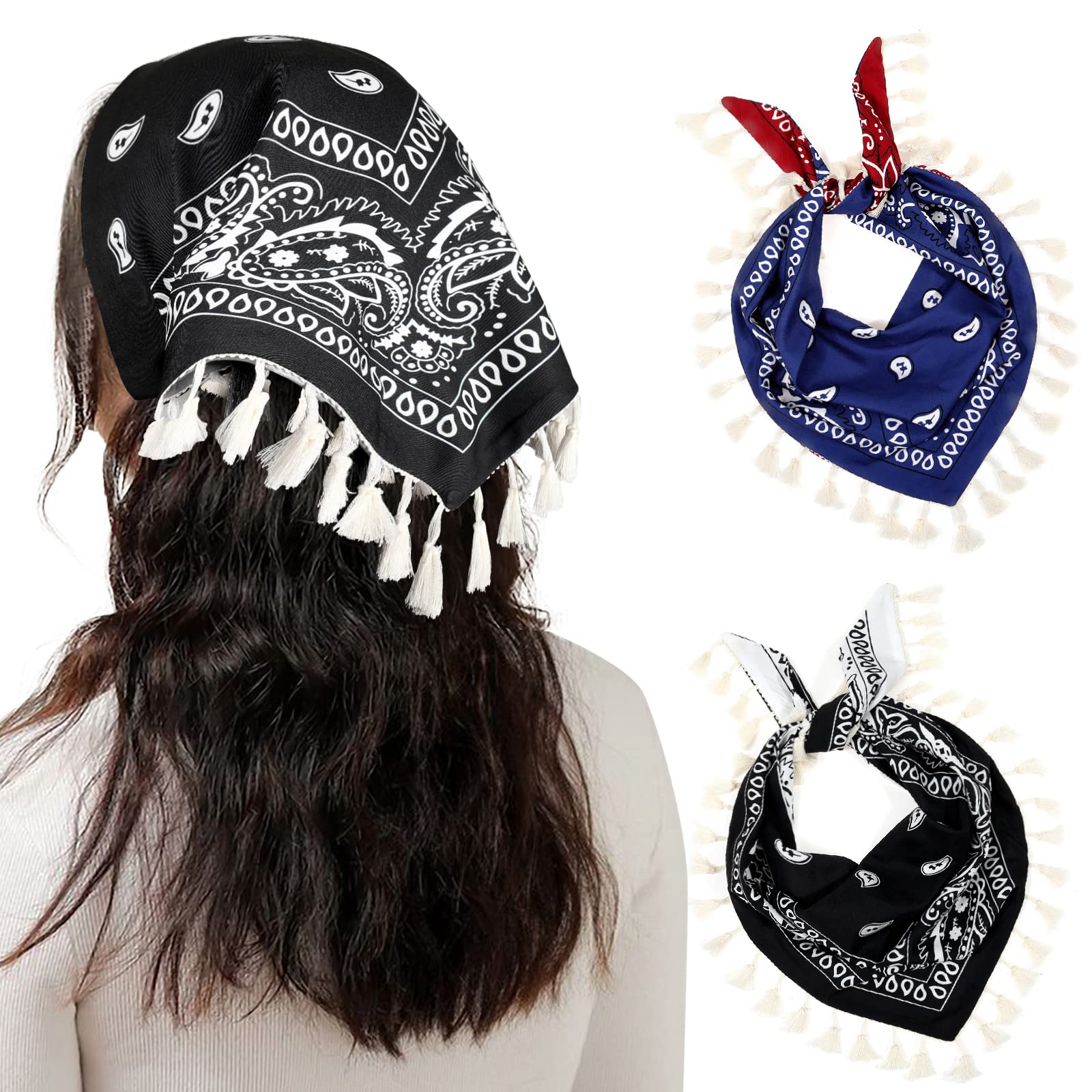 Cotton Hair Bandanas Set 2PCS Tassel Floral Headbands for Women Girls Amazon.com: AWAYTR Floral Tassels Hair Scarf Headband - 2PCS  main image 4