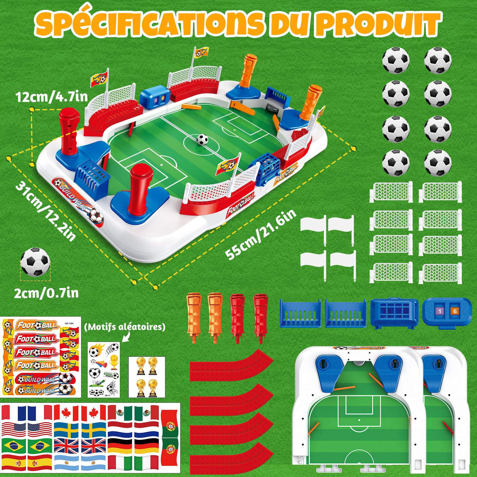 Baby Foot Enfant, 55 × 31 Mini Babyfoot, Jeu Foot, avec 8 Football, Compteur Manuel, Autocollant, Jeux de Société Enfant Cadeau Foot pour 4 5 6 7 8 9 10 Ans