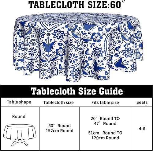Miniatura 5 de Cafl Mantel redondo de arte folclórico nórdico mantel de flores retro abstractas impermeable resistente a las manchas a prueba de aceite a prueba de