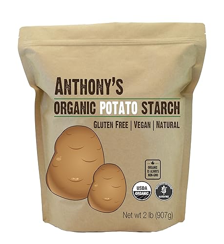 Anthony's Almidón de patata orgánico, sin modificar, 2 libras, sin gluten y sin OMG, almidón resistente
