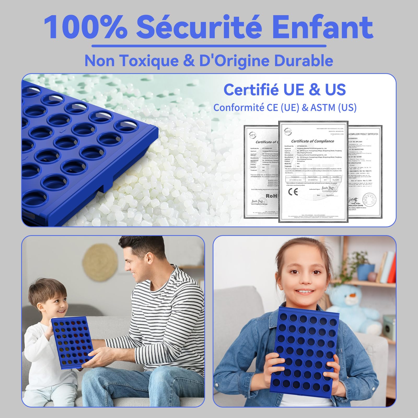 Jeu de Société 4 en Ligne Format Standard pour Enfants 3+ Ans, Cadeau Noel pour Fille Garçon, Jeux de Stratégie Portable
