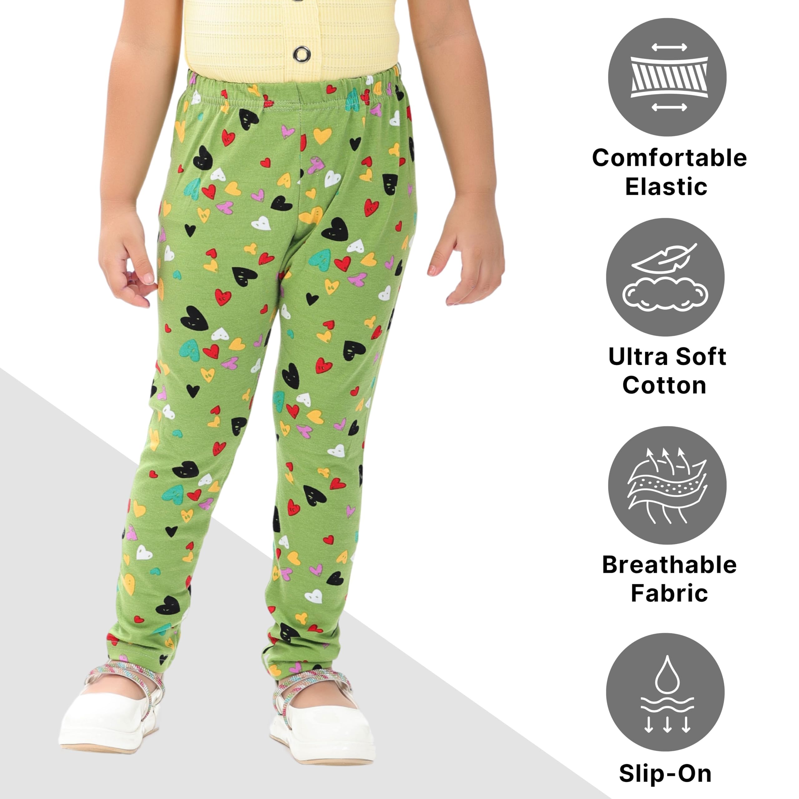 comfycute Pure Cotton Girls Leggings Kids Stretchable Ankle Length Soft Non-Transparent Printed Bottom Wear for Daily Use | Breathable Skin-Friendly Regular Fit All Day Comfort - Image 4 thumbnail