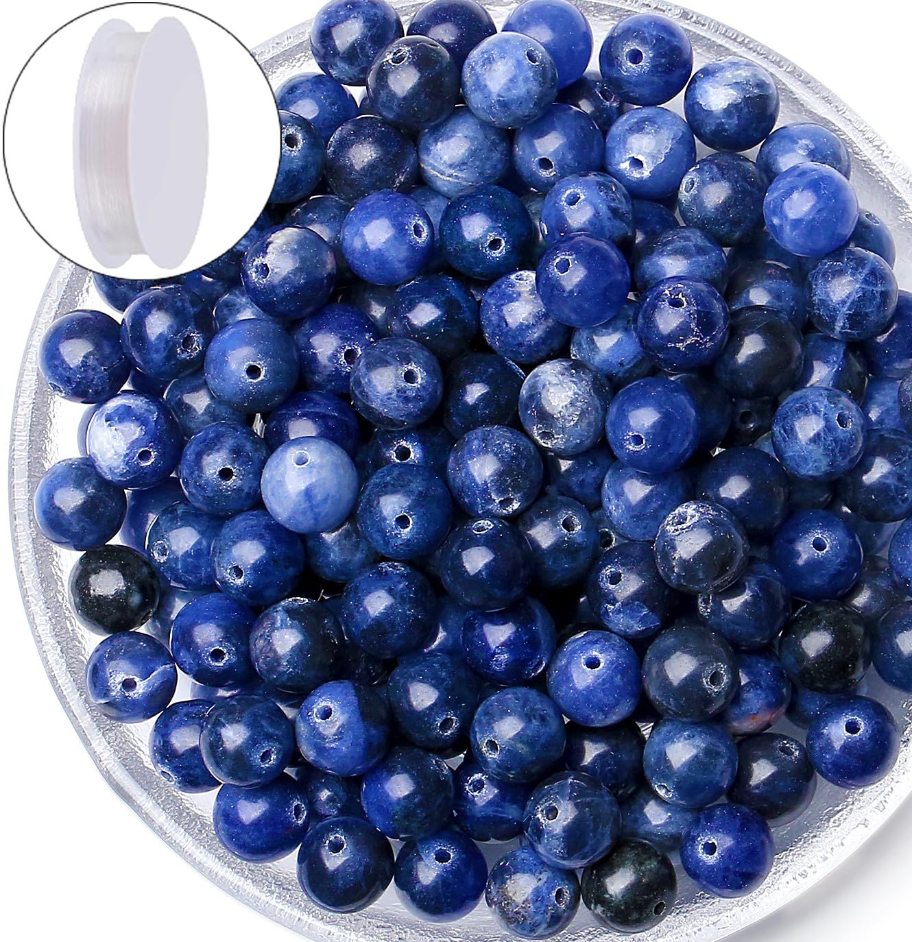 Perles rondes en sodalite bleue 8 mm pour réparer et créer des bracelets en pierre