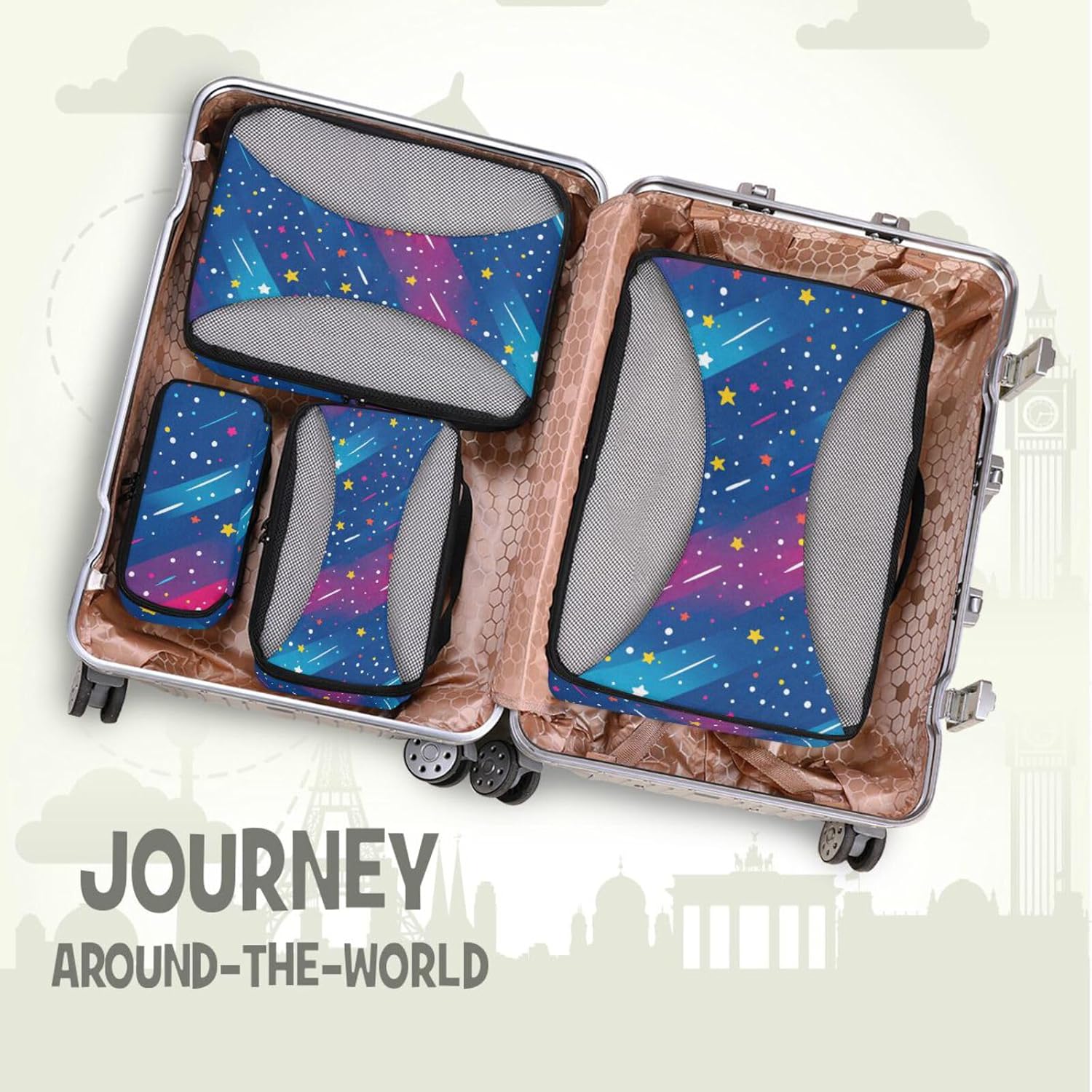 Vector Star Colorful 4 Pcs set organizer travel case Mesh Travel Essentials portable packing cubes for suitcases