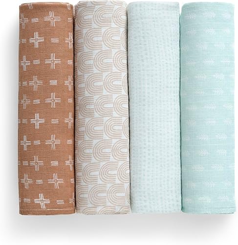 Miniatura 9 de Delta Children Mantas de muselina 100% algodón para niñas y niños, 47 x 47 pulgadas (paquete de 4), bohemio neutro