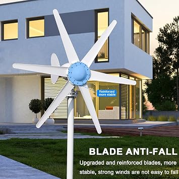 800W Wind Turbine, 6-Blade 12V/24V Wind Energy System, Wind Turbine Generator Kit, Home Wind Turbine, Full Power Protection Wind Generator for Boats Home Farm Industrial Charging White