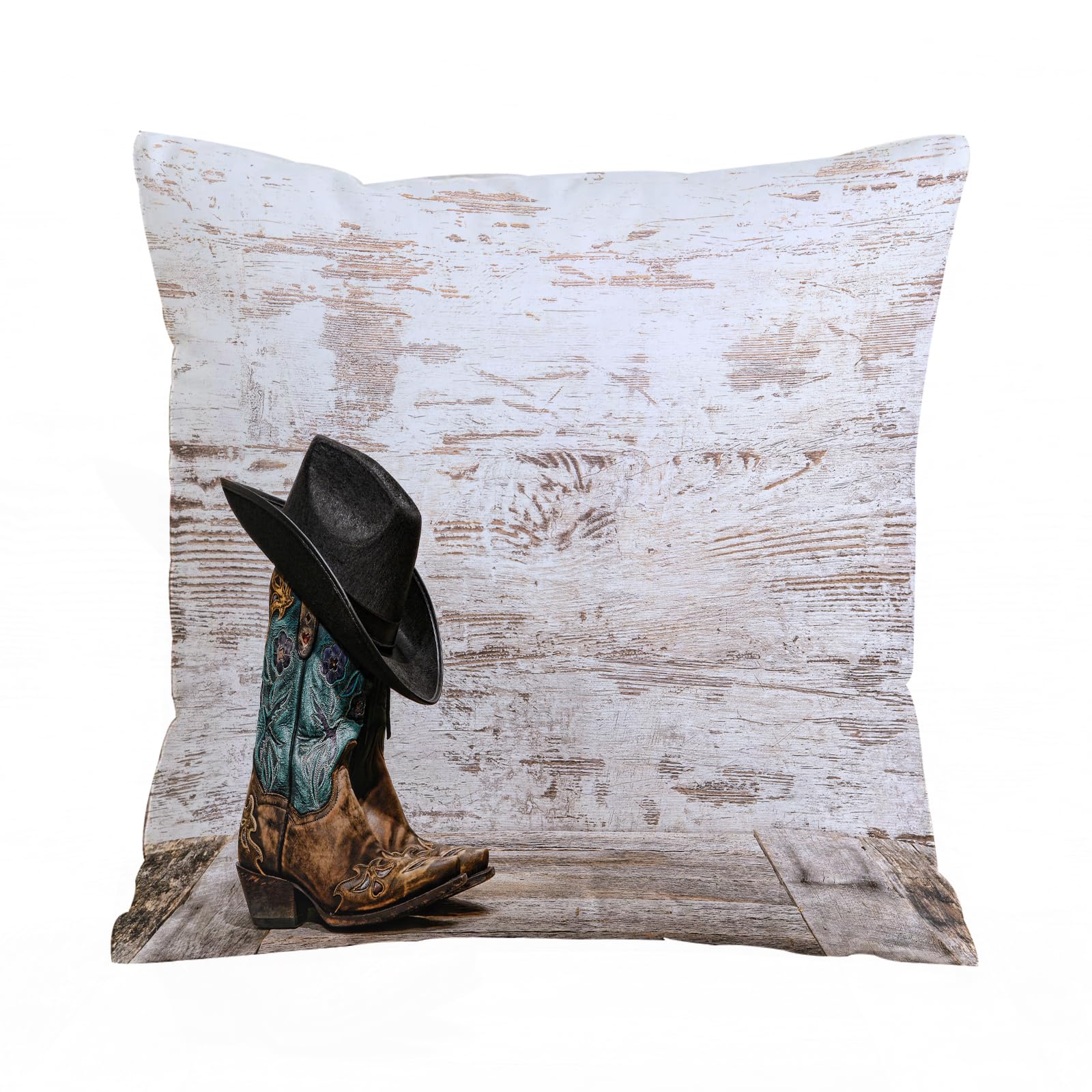 AELKSP Cushion Cover Decorations Pillow Cover Home for Livingroom Couch Sofa Decor Throw Pillow Case Gifts,Western, traditional rodeo cowboy hat and cowgirl boots in retro grunge background,18x18 in