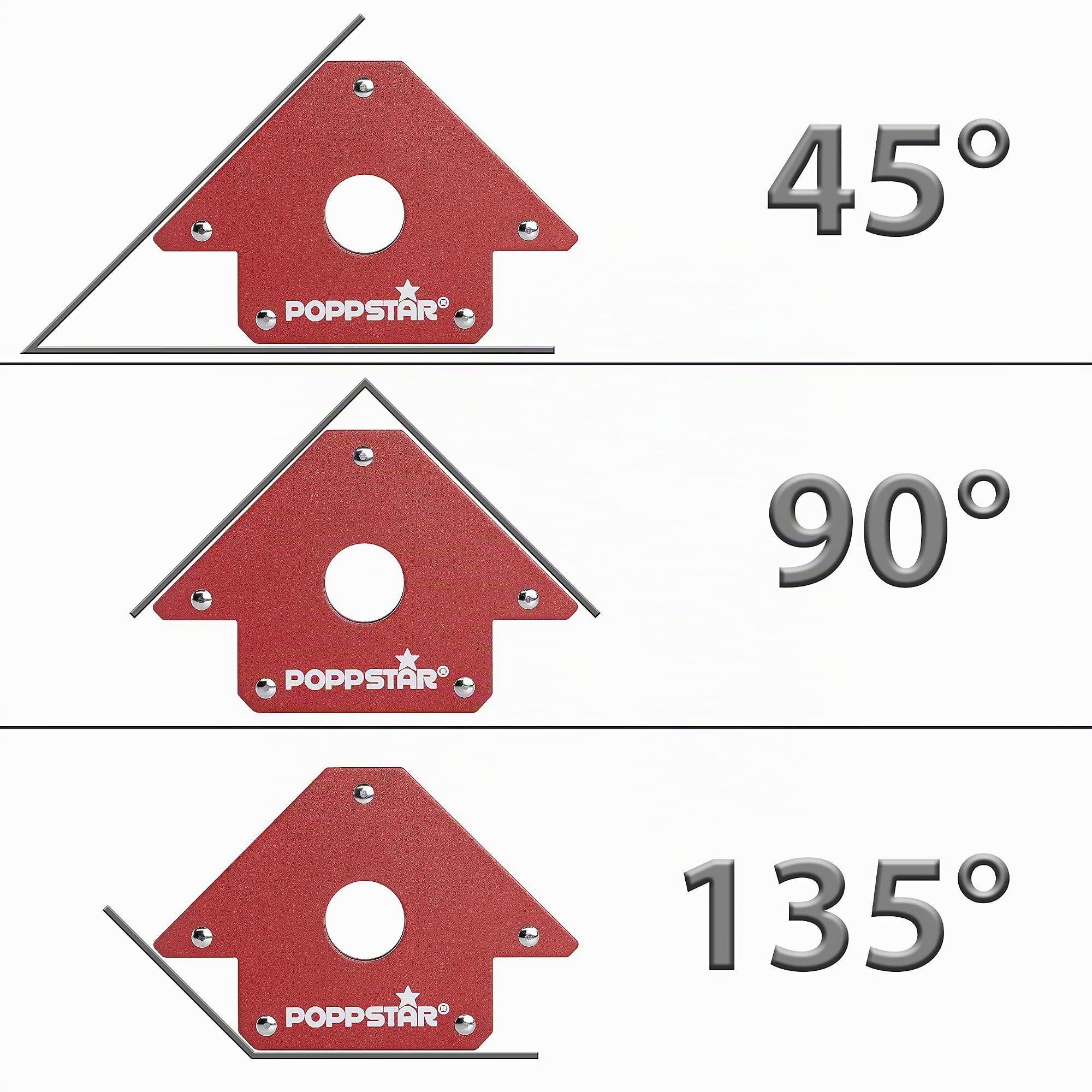Poppstar Aimant soudeur (angle de soudage, force d'adhérence 22,6 kg - 45/90/135°), 2 pièces, rouge